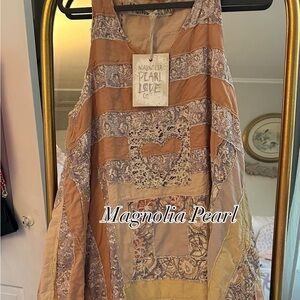 Magnolia Pearl Patchwork Dress in Tan and Cream